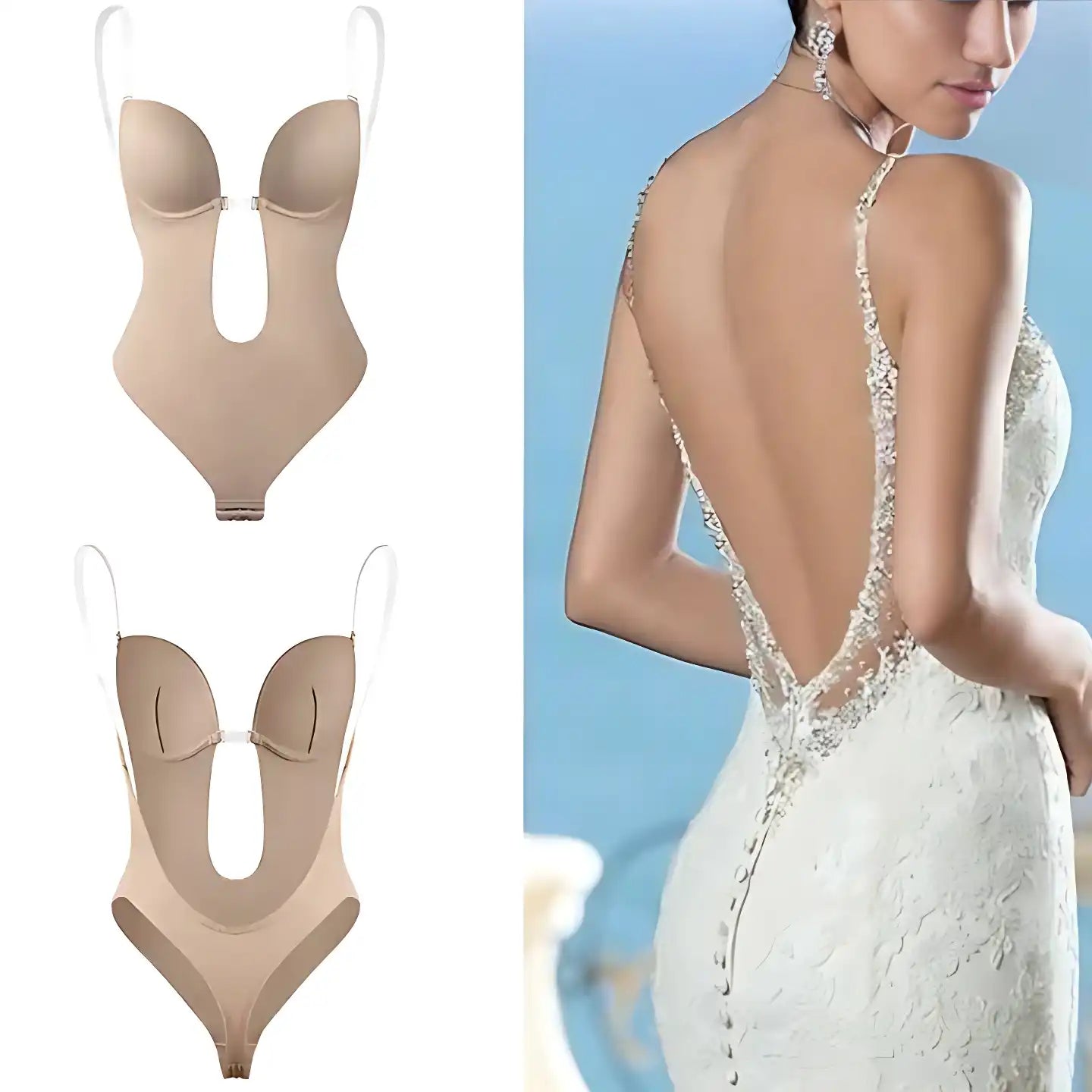 Bridal Low-Back Shapewear Bodysuit: Strapless & Backless with Convertible Transparent Straps | Plus Size Tummy Control