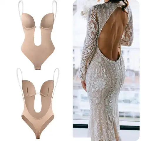 Bridal Low-Back Shapewear Bodysuit: Strapless & Backless with Convertible Transparent Straps | Plus Size Tummy Control