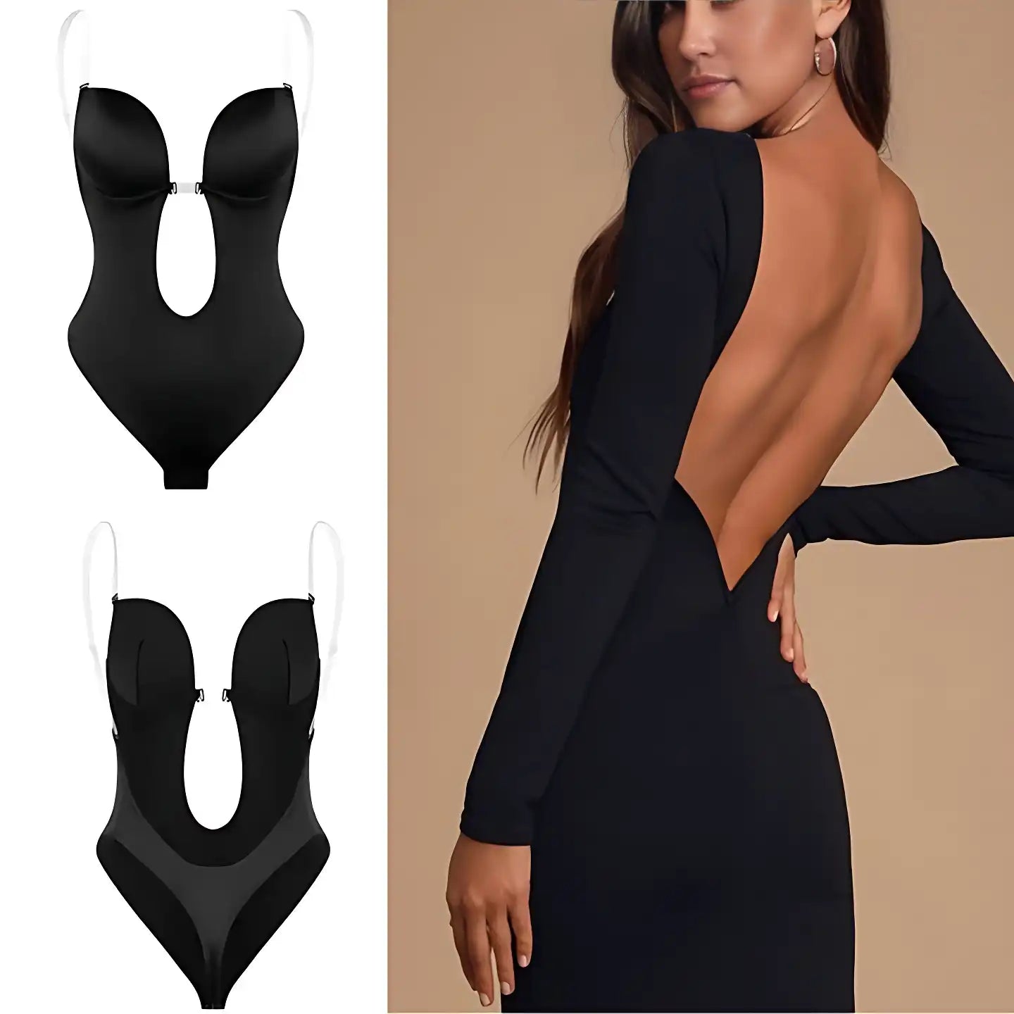 Bridal Low-Back Shapewear Bodysuit: Strapless & Backless with Convertible Transparent Straps | Plus Size Tummy Control