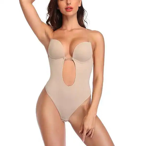 Bridal Low-Back Shapewear Bodysuit: Strapless & Backless with Convertible Transparent Straps | Plus Size Tummy Control