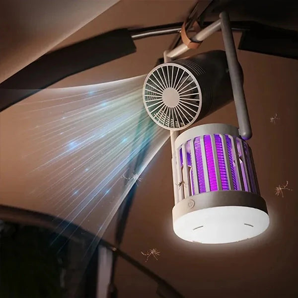 3-in-1 Camping Fan, Mosquito Zapper & Night Light – Portable Outdoor LED Lantern with USB Rechargeable for Outdoor and Indoor