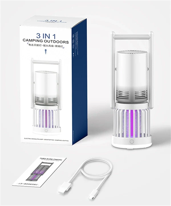 3-in-1 Camping Fan, Mosquito Zapper & Night Light – Portable Outdoor LED Lantern with USB Rechargeable for Outdoor and Indoor