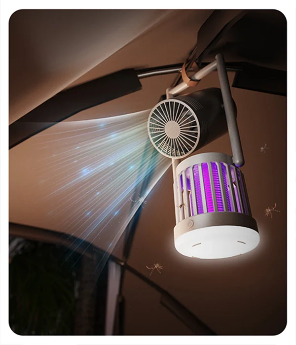 3-in-1 Camping Fan, Mosquito Zapper & Night Light – Portable Outdoor LED Lantern with USB Rechargeable for Outdoor and Indoor