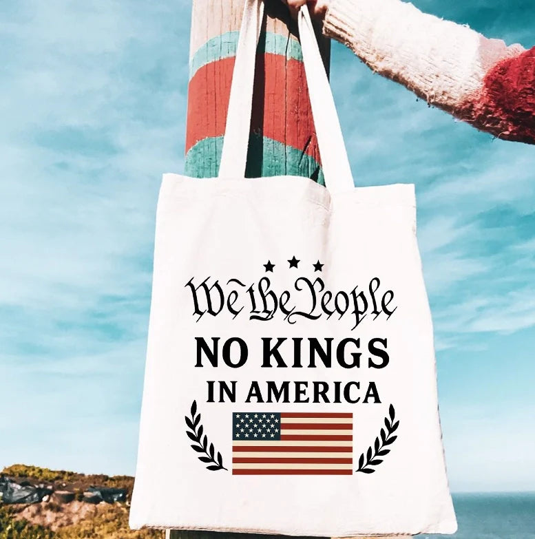 No Kings In America Canvas Bag American Flag Canvas Tote Bag