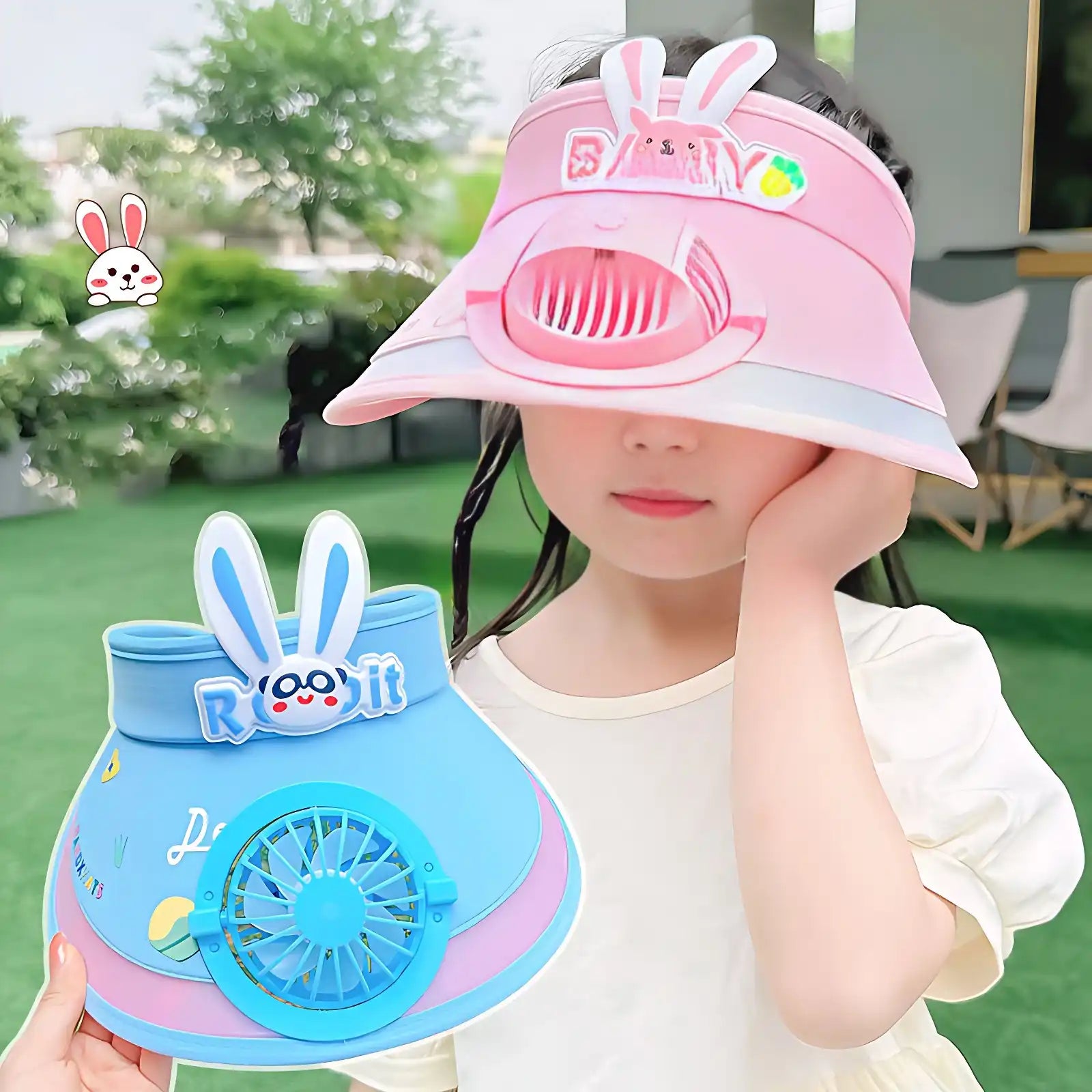 Cartoon Cute Summer Kids Sun Visors Hat with Fan