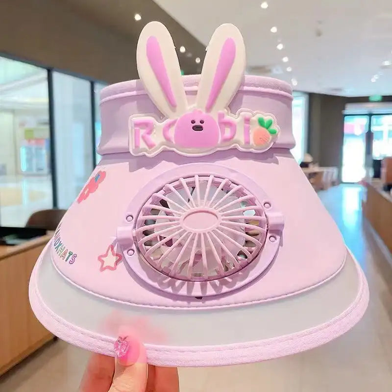 Cartoon Cute Summer Kids Sun Visors Hat with Fan