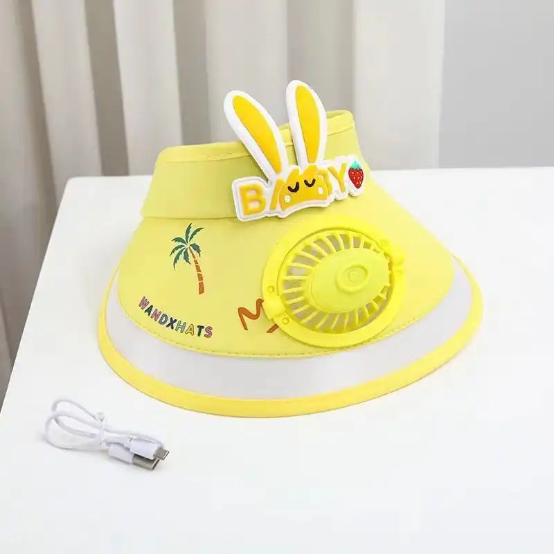 Cartoon Cute Summer Kids Sun Visors Hat with Fan