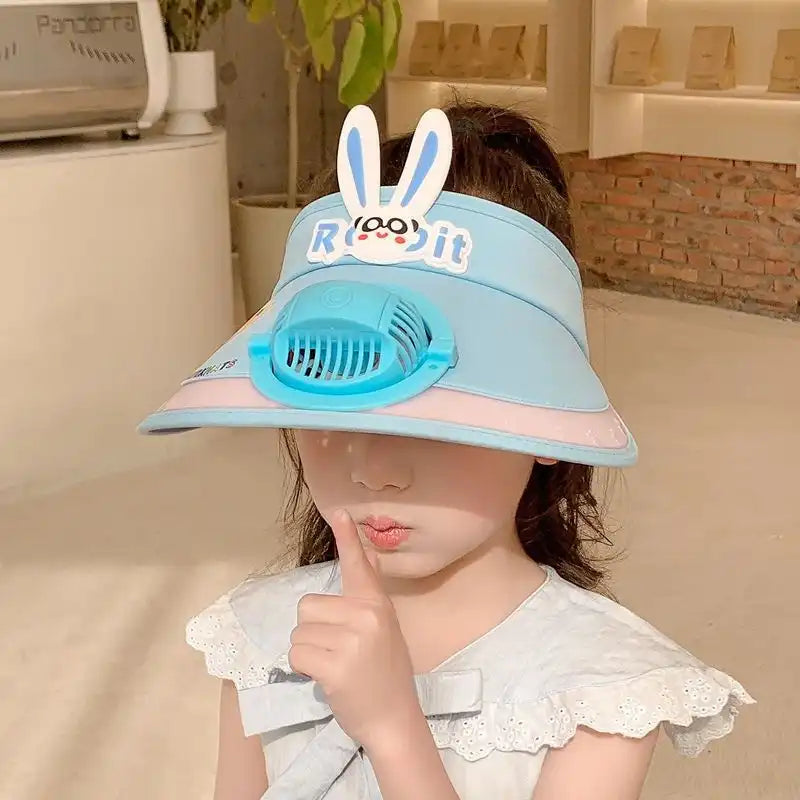 Cartoon Cute Summer Kids Sun Visors Hat with Fan