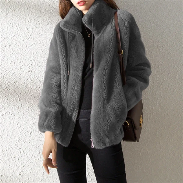 Casual Fuzzy Fleece Zip Jacket for Women - Soft Cozy Everyday Coat