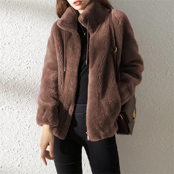 Casual Fuzzy Fleece Zip Jacket for Women - Soft Cozy Everyday Coat