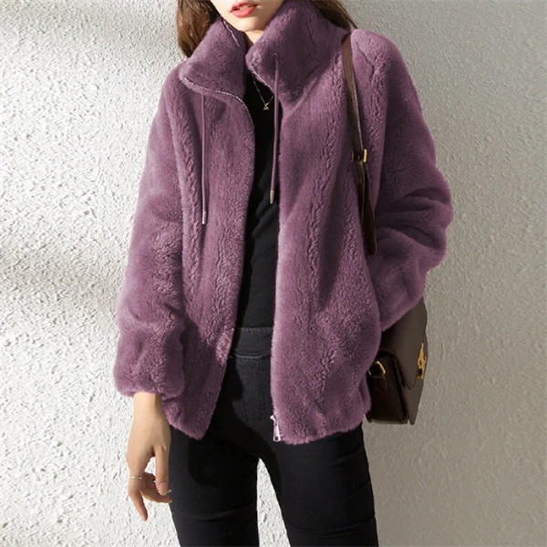 Casual Fuzzy Fleece Zip Jacket for Women - Soft Cozy Everyday Coat