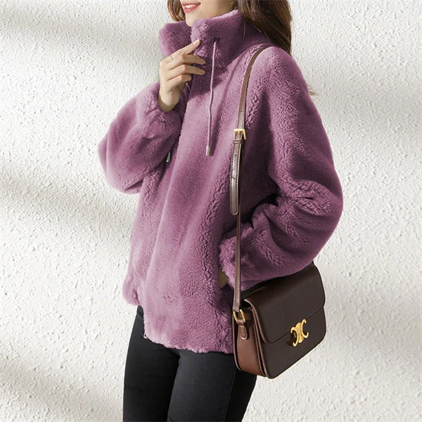 Casual Fuzzy Fleece Zip Jacket for Women - Soft Cozy Everyday Coat