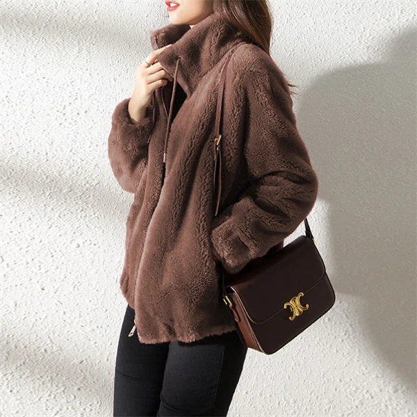 Casual Fuzzy Fleece Zip Jacket for Women - Soft Cozy Everyday Coat