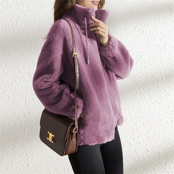 Casual Fuzzy Fleece Zip Jacket for Women - Soft Cozy Everyday Coat