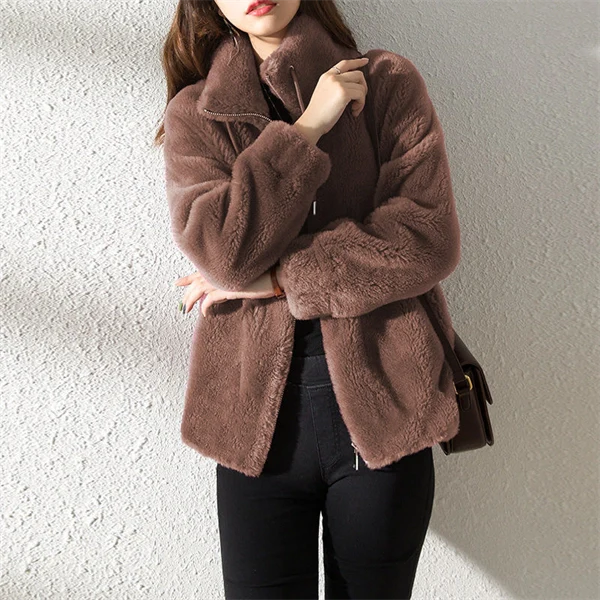 Casual Fuzzy Fleece Zip Jacket for Women - Soft Cozy Everyday Coat