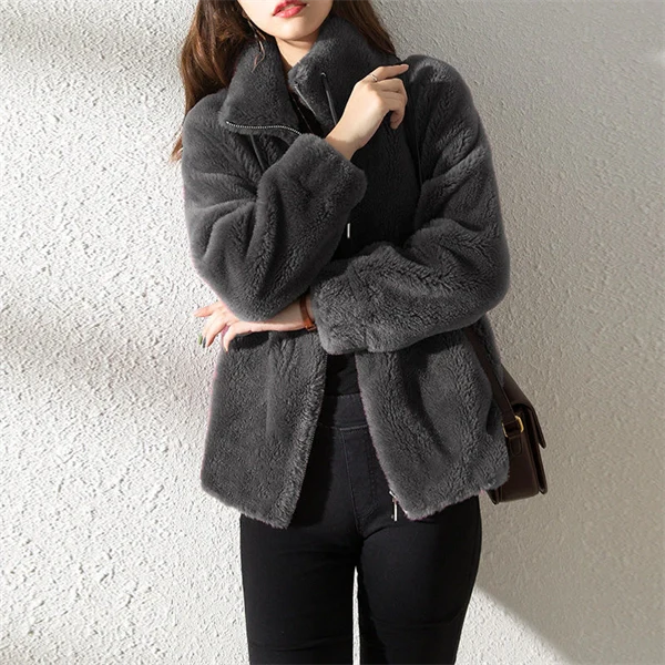 Casual Fuzzy Fleece Zip Jacket for Women - Soft Cozy Everyday Coat