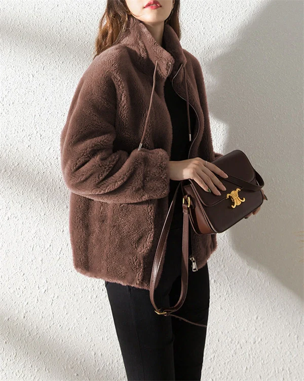 Casual Fuzzy Fleece Zip Jacket for Women - Soft Cozy Everyday Coat