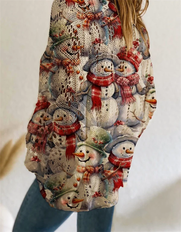 Christmas Tree & Snowman Sweater - Festive Holiday Knit Top