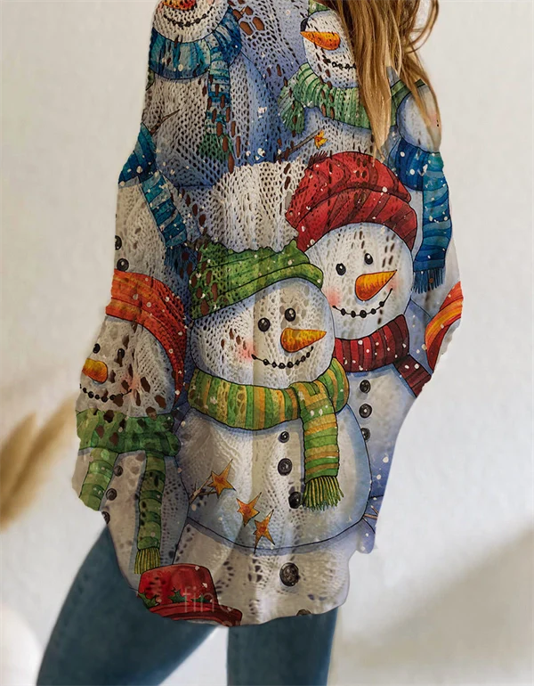 Christmas Tree & Snowman Sweater - Festive Holiday Knit Top