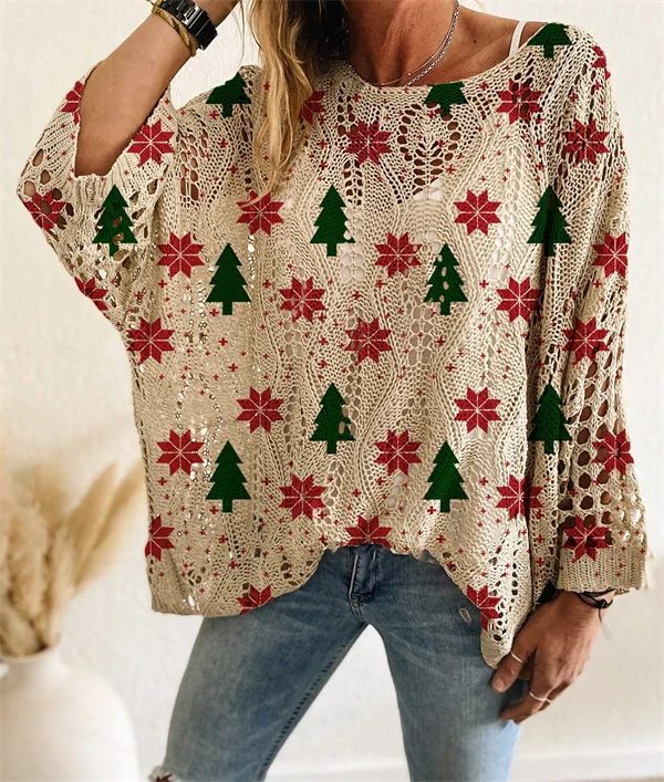 Christmas Tree & Snowman Sweater - Festive Holiday Knit Top