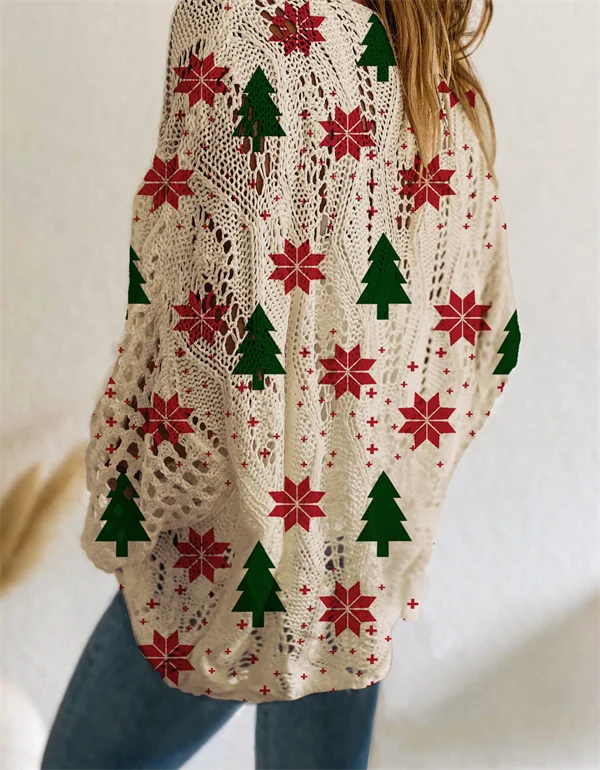 Christmas Tree & Snowman Sweater - Festive Holiday Knit Top
