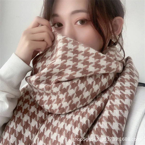Classic Houndstooth Scarf - Oversized Knit Winter Wrap & Cozy Shawl for Women