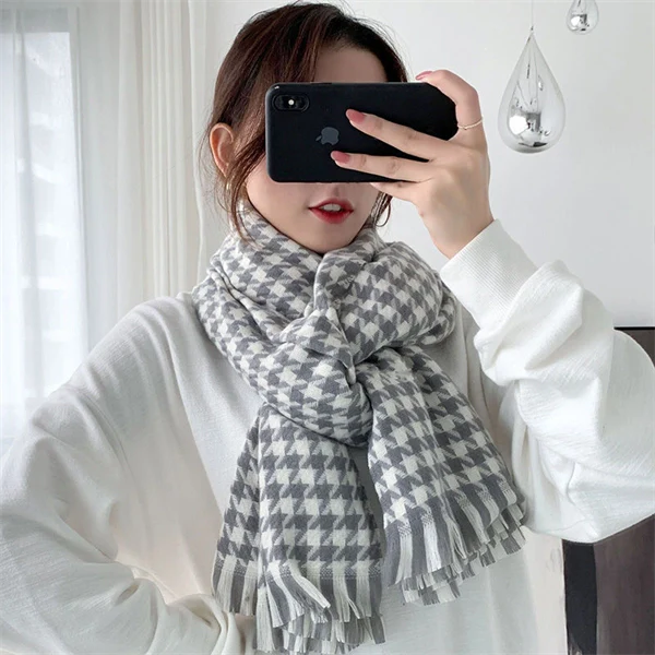 Classic Houndstooth Scarf - Oversized Knit Winter Wrap & Cozy Shawl for Women