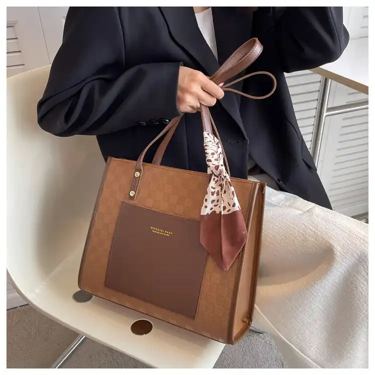 Classy Plaid Tote Bag for Women Work Commute Large Capacity