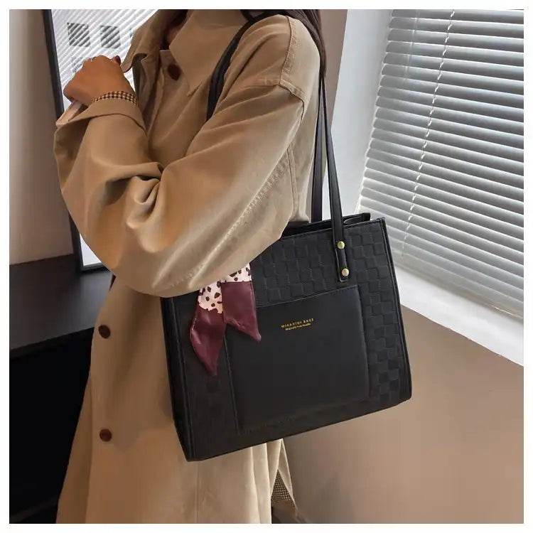 Classy Plaid Tote Bag for Women Work Commute Large Capacity