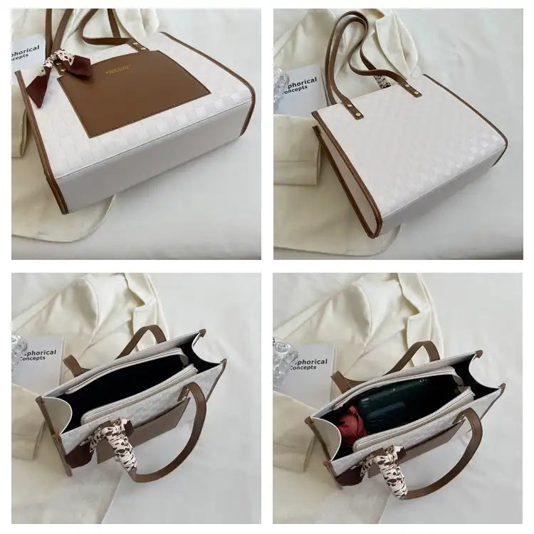 Classy Plaid Tote Bag for Women Work Commute Large Capacity