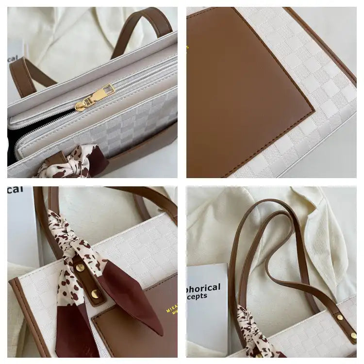 Classy Plaid Tote Bag for Women Work Commute Large Capacity