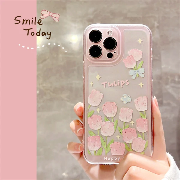 Clear Tulip Case for iPhone 17 – Soft, Shockproof & Stylish Protection