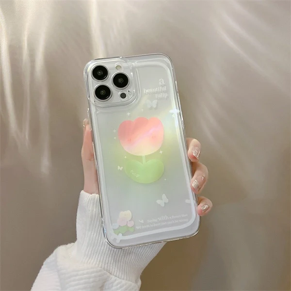 Clear Tulip Case for iPhone 17 – Soft, Shockproof & Stylish Protection