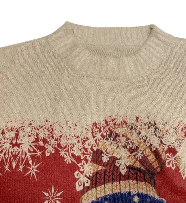 Winter Women's Christmas Snowflake Snowman Pattern Round Neck Long Sleeve Sweater Pullover
