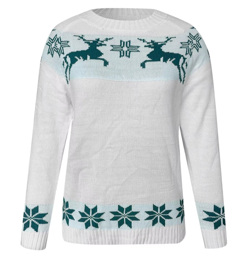 Christmas Women Knitted Sweater Tops Winter Casual Retro Color Contrast Print Pullover Jumper Sweatshirts