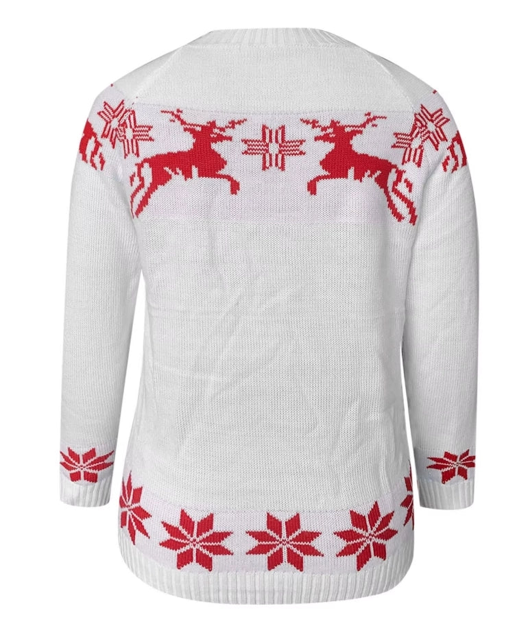 Christmas Women Knitted Sweater Tops Winter Casual Retro Color Contrast Print Pullover Jumper Sweatshirts