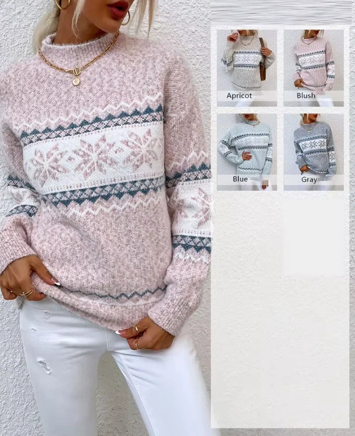 Winter Women Fashion Warm Pullover Sweaters Christmas Turtleneck Snowflake Knit Sweater