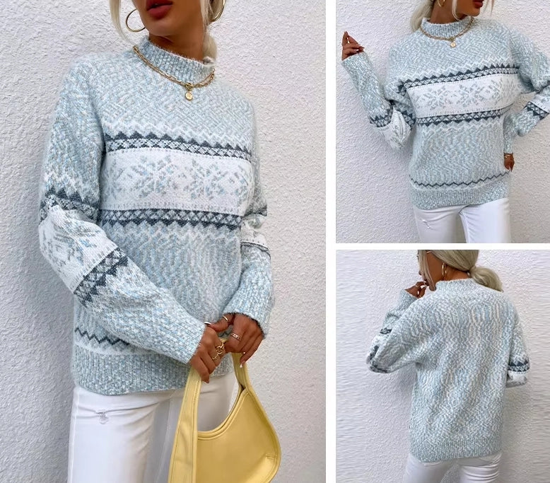 Winter Women Fashion Warm Pullover Sweaters Christmas Turtleneck Snowflake Knit Sweater