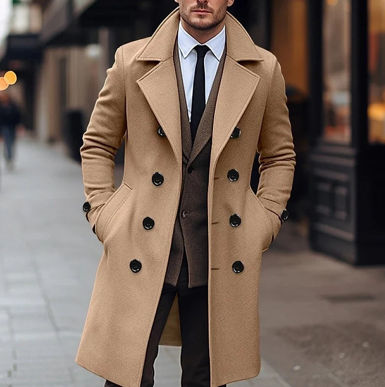 Men's Slim Fit Winter Double Breasted Long Trench Coat Men's Casual Overcoats