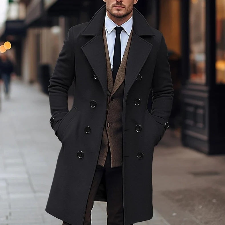 Men's Slim Fit Winter Double Breasted Long Trench Coat Men's Casual Overcoats