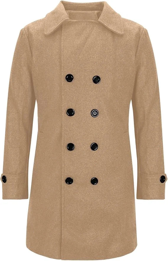 Men's Slim Fit Winter Double Breasted Long Trench Coat Men's Casual Overcoats