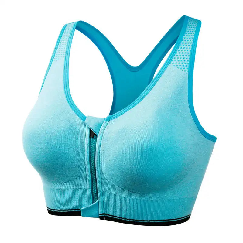 Comfort Support Zip Front Sports Bra - Women's Removable Padding, Gym Yoga