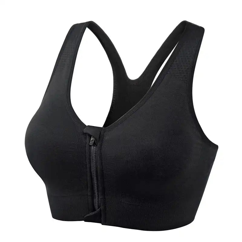 Comfort Support Zip Front Sports Bra - Women's Removable Padding, Gym Yoga