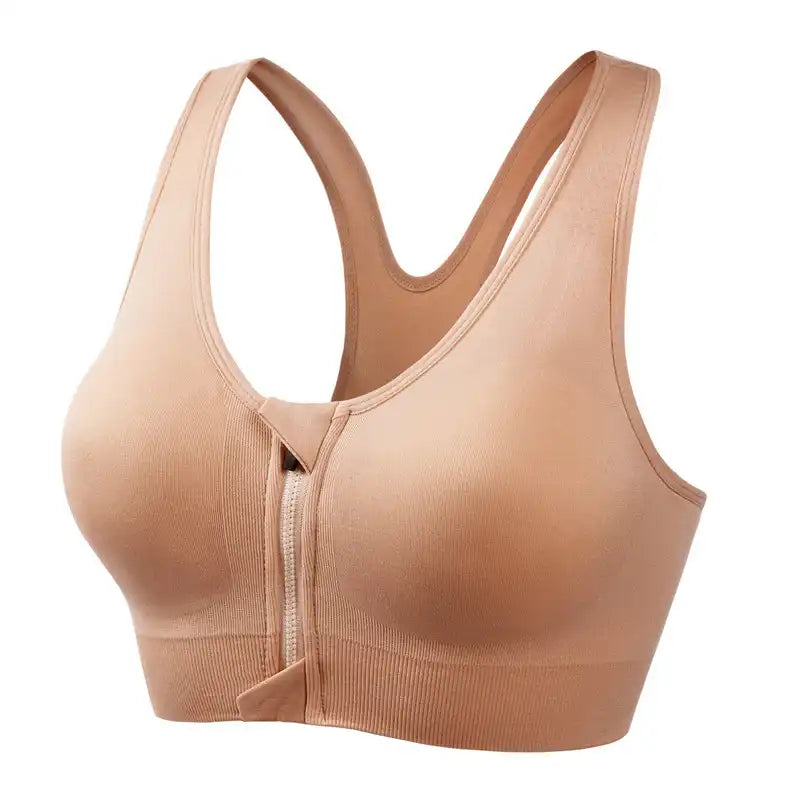 Comfort Support Zip Front Sports Bra - Women's Removable Padding, Gym Yoga