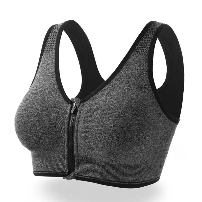 Comfort Support Zip Front Sports Bra - Women's Removable Padding, Gym Yoga
