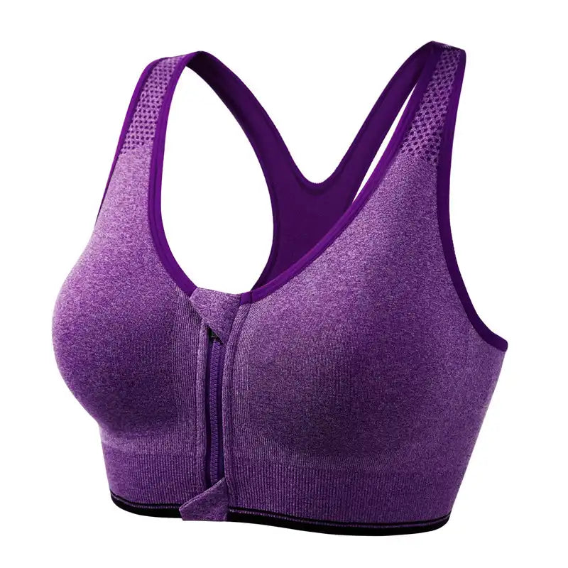Comfort Support Zip Front Sports Bra - Women's Removable Padding, Gym Yoga