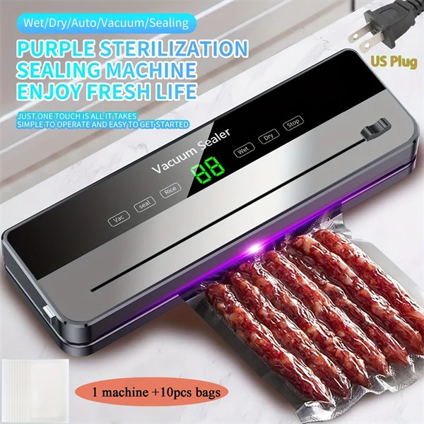 Compact Food Vacuum Sealer Machine with 10 Bags – Keep Food Fresh Longer with Easy One-Touch Sealing