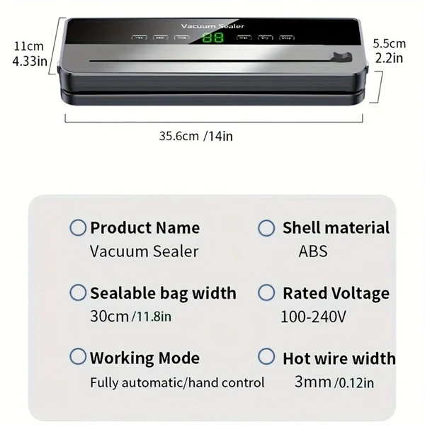 Compact Food Vacuum Sealer Machine with 10 Bags – Keep Food Fresh Longer with Easy One-Touch Sealing