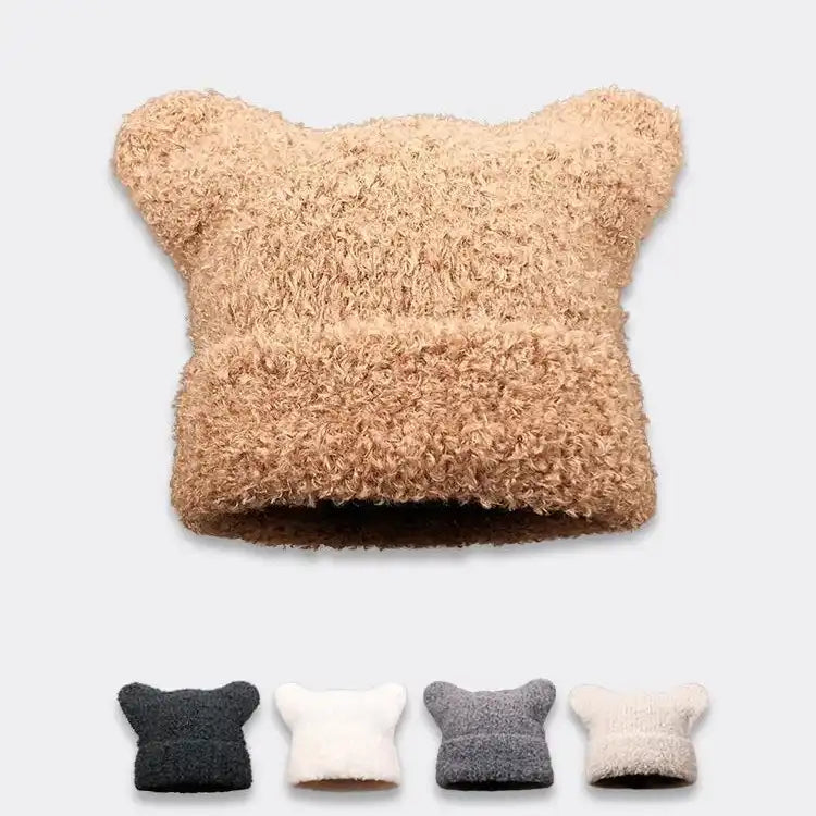 Women's Faux Fur Ear Flap Beanie - Cozy Knit Winter Hat with Adorable Ears for Cold Weather