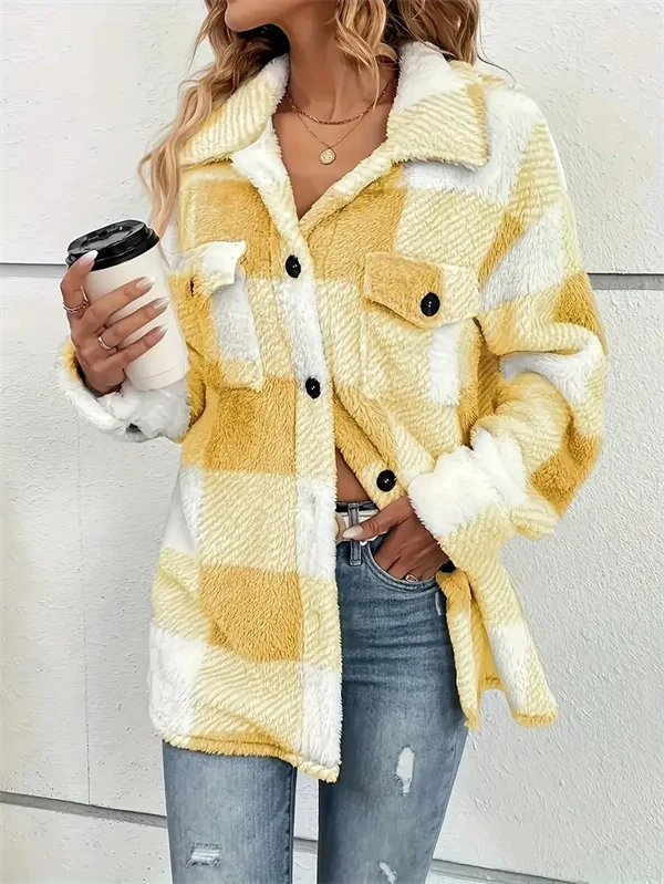 Cozy Plaid Fleece Jacket - Oversized Button-Up Winter Coat